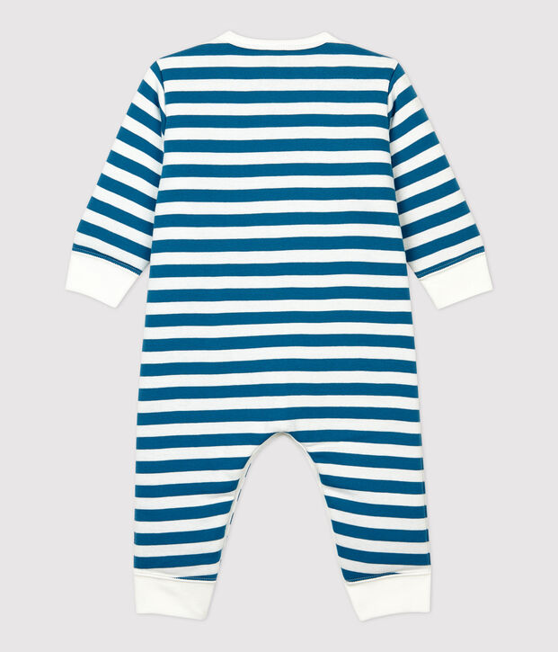 Wattierter Baby-Overall ohne F&uuml;&szlig;e aus Baumwolle mit blauen Streifen blau/weiss